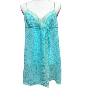 Victoria Secret‎ Vintage Lingerie Babydoll Blue Flyaway Lace Trim Chemise Size L